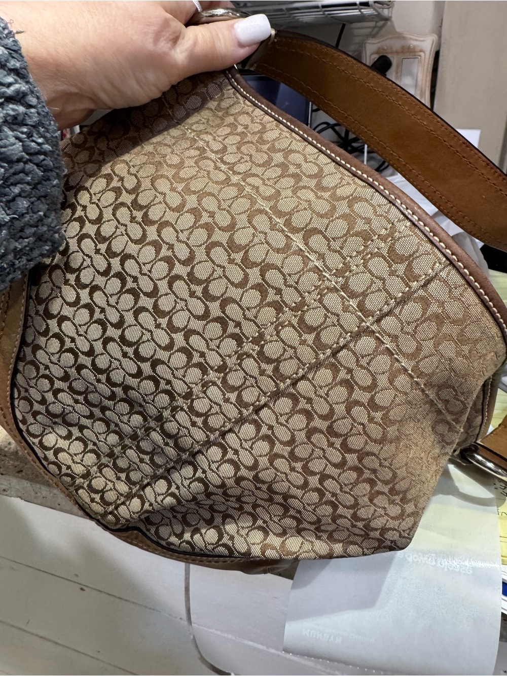 Coach soho Monogram Hobo Shoulder Bag in Brown and Tan - Picture 4 of 7